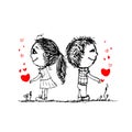 Couple in love together, valentine sketch for your Royalty Free Stock Photo