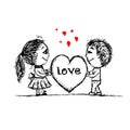 Couple in love together, valentine sketch for your Royalty Free Stock Photo