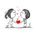 Couple in love together, valentine sketch for your Royalty Free Stock Photo