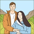 Couple in love. Traveling couple. Romantic relationship. Cartoon vector illustration