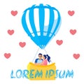 Couple in Love Travelling in Air Hot Balloon Card Royalty Free Stock Photo