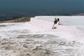 Couple in love in Turkey, Pamukkale. Stylish couple in love. Newly married couple. Happy couple on geothermal vents.