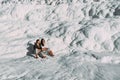 Couple in love in Turkey Pamukkale. Stylish couple in love. Newly married couple. Happy couple on geothermal vents.