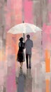 Couple in love under an umbrella in the rain. Digital painting Royalty Free Stock Photo