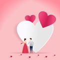 Couple in love vector illustration for valentine's day card banner design with heart paper cut art style Royalty Free Stock Photo