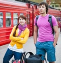 Couple in love waiting the train