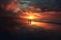 Couple in love walking on the beach in a beautiful romantic sunset or sunrise Royalty Free Stock Photo