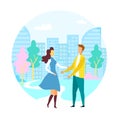 Couple in Love Walking in Green City Park Cartoon