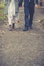 Couple in love walking and holding hands copy space Royalty Free Stock Photo