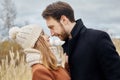 Couple in love walking in the Park, Valentine`s day. A man and a woman embrace and kiss, a couple in love, tender feelings Royalty Free Stock Photo