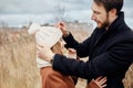 Couple in love walking in the Park, Valentines day. A man and a woman embrace and kiss, a couple in love, tender feelings and love Royalty Free Stock Photo