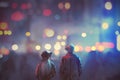 Couple in love walking on street of city at night Royalty Free Stock Photo