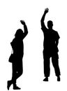 Couple in love waving hands greeting vector silhouette illustration isolated on white. Royalty Free Stock Photo