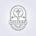 couple of lovebird line art modern logo vector illustration with badge design, with sunshine abstract