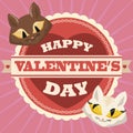 Couple of In-loved Kittens in Valentine's Day Label, Vector Illustration