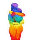 Couple lover hugging in rainbow universe abstract free mind