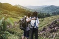Couple lover standing and looking beautiful view feeling happy and smiling together,Enjoying camping in nature Royalty Free Stock Photo