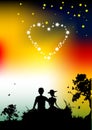 Couple of lovers silhouette, sunset in nature Royalty Free Stock Photo