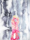 Couple lovers sweet love in winter watercolor painting hand drawing