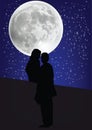 Couple of lovers on the wall background the moon