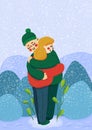 Couple of lovers in the winter outdoors. Royalty Free Stock Photo