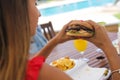 Couple lunching and drinking natural juices Royalty Free Stock Photo