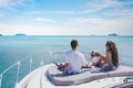 Couple on luxury yacht, luxurious lifrestyle and travel, romantic holidays