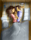 Couple lying on bed, looking in the eyes Illustration, Digital art. Royalty Free Stock Photo