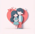 couple made from paper cutting,Valentine\'s Day generative ai illustration art