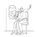 Couple Make Flight Selfie On Phone Camera Vector