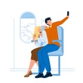 Couple Make Flight Selfie On Phone Camera Vector