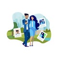 Couple Making Selfie Outdoors Flat Illustration