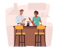Couple Male and Female Characters Holding Wineglasses in Hands Stand at Kitchen Desk with Fruits. Man and Woman Dating Royalty Free Stock Photo