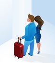 Couple Man and Woman Arriving Hotel Hall Isometric