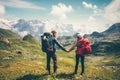Couple Man and Woman with backpack holding hands Royalty Free Stock Photo