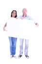Couple man and woman with the blank banner Royalty Free Stock Photo