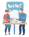 Couple man and woman characters preparing food together. Vector flat cartoon illustration Royalty Free Stock Photo