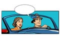 Couple man and woman in convertible car