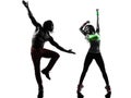 Couple man and woman exercising fitness zumba dancing silhouette Royalty Free Stock Photo