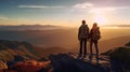 Couple of man and woman hikers on top of a mountain