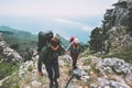 Couple Man and Woman holding hands hiking Royalty Free Stock Photo