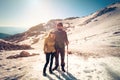 Couple Man and Woman in love hiking outdoor Travel Royalty Free Stock Photo