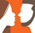 Couple man and woman profile silhouette face to face Royalty Free Stock Photo