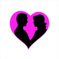 Couple man and woman profile silhouette face to face. Male and female head black shadow. Royalty Free Stock Photo