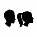 Couple man and woman profile silhouette face to face. Male and female head black shadow. Royalty Free Stock Photo