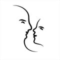 Couple man and woman profile silhouette face to face. Male and female head black shadow. Royalty Free Stock Photo