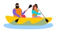 Couple man and woman rowing canoe kayak with paddles