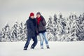 Couple Man Woman Snow joy togetherness