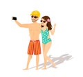 Couple, man and woman in swimsuits, sunglasses taking selfie on their summer time holidays Royalty Free Stock Photo