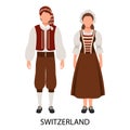 A couple of a man and a woman in Swiss folk costumes. Culture and traditions of Switzerland. Illustration